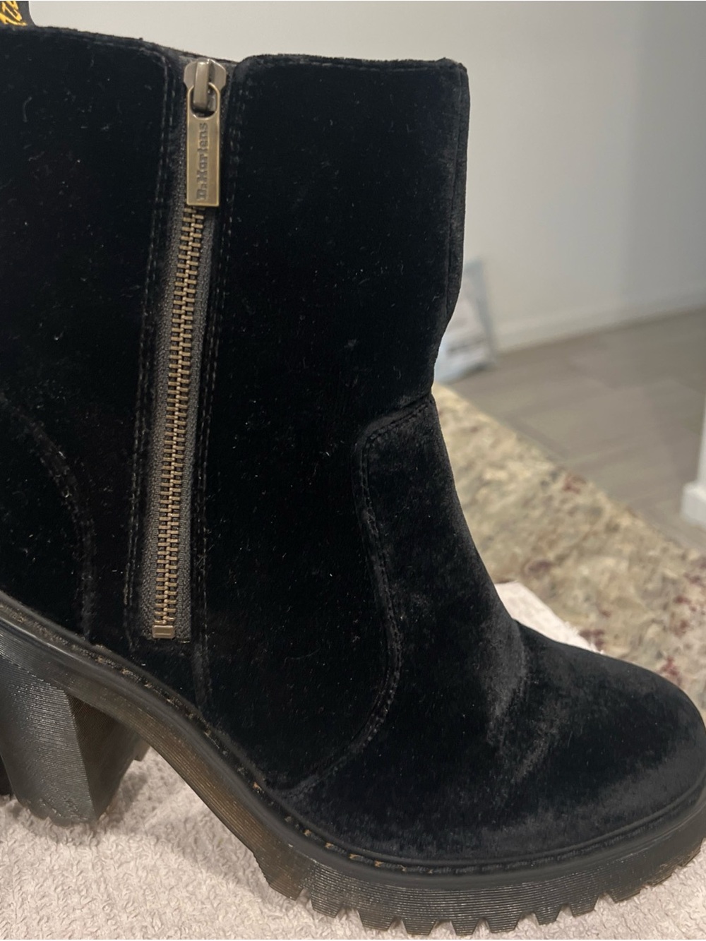 Dr. Martens Magdalena II Black Velvet Heeled Platform Ankle Boots 9